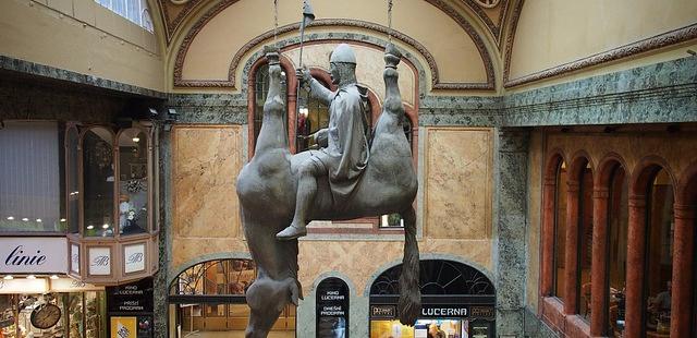 Upside-Down Statue of King Wenceslas Riding a Dead Horse