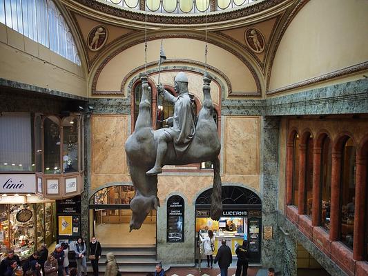Upside-Down Statue of King Wenceslas Riding a Dead Horse